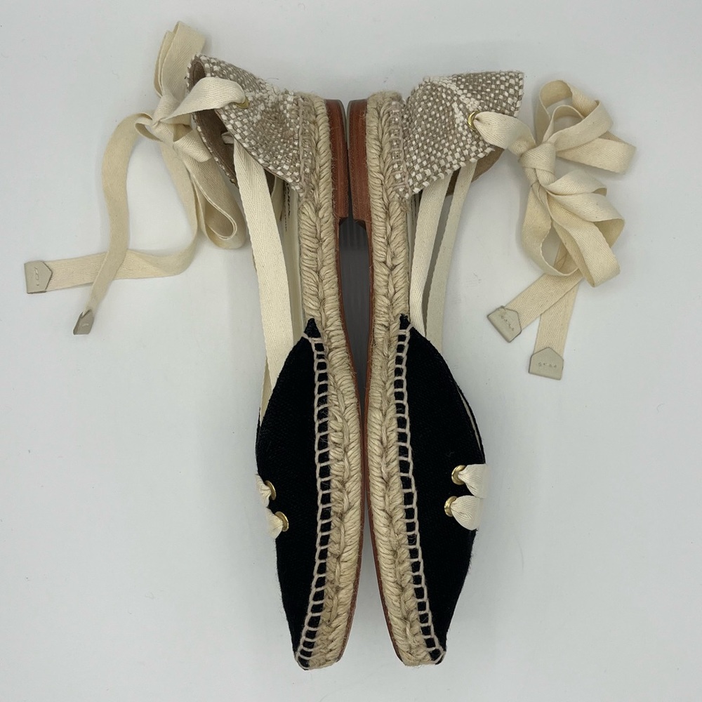 Manolo Blahnik Black and Cream Espadrille Lace-Up Flats - Picture 5 of 8